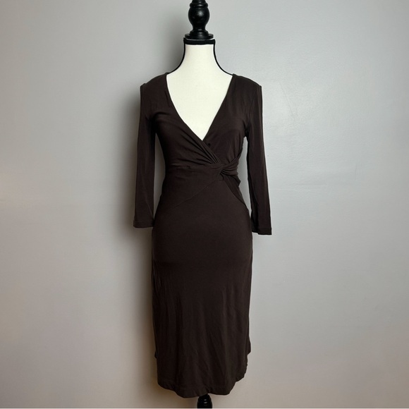 Free People Dresses & Skirts - Free People faux wrap 3/4 length sleeve midi dress brown size small